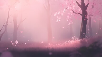 Pink Sakura Forest Dream Misty Springtime Scene