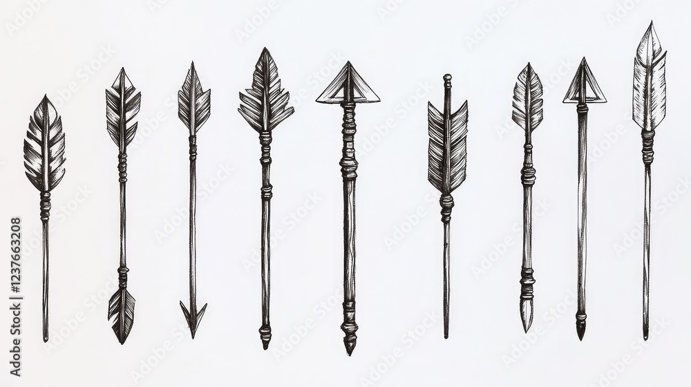 Poster hand-drawn collection of various arrow designs showcasing intricate details and unique shapes ideal 