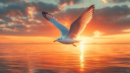 Majestic Seagull Soaring at Sunset