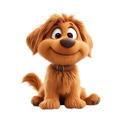 Fluffy 3D Cartoon Dog with Floppy Ears Sitting Down Isolated on Transparent Background