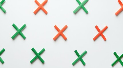 Obraz premium Colorful Cross Patterns with Green and Orange Sticks on a Bright Background for Use in Creative Design and Arts Projects, Beautiful Symmetrical Arrangement