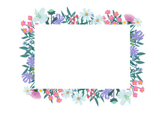 色鉛筆で描いた花のフレームのイラスト