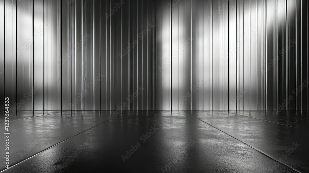 Aufkleber minimalist metallic design with polished vertical bars and soft reflections on a dark base.