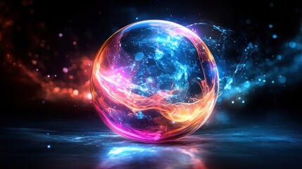 Glowing energy sphere, abstract art, dark background, digital design