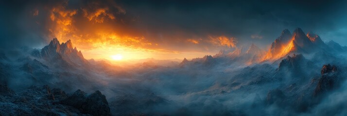 Fototapeta premium Fiery Sunset Over Majestic Mountains