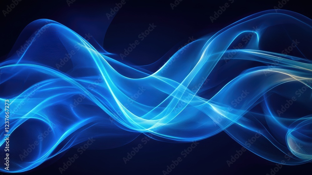Poster modern wavy blue line pattern creating a stylish, flowing texture on a dark background.
