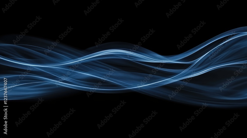 Poster modern wavy blue line pattern creating a stylish, flowing texture on a dark background.