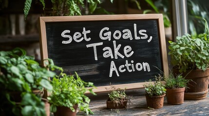 Motivational board with "Set Goals, Take Action" for 2025 success mindset