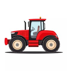 Red tractor vector icon isolated on a white background, simple flat illustration style, side view, vector graphic