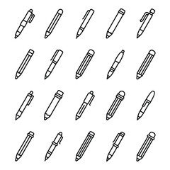 set of pen and pencil outline vector