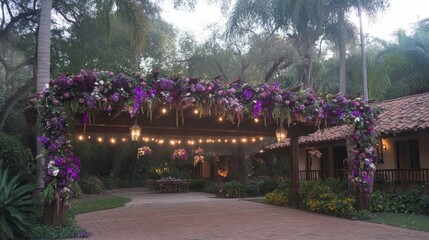 Purple Floral Wedding Pergola Archway Entrance