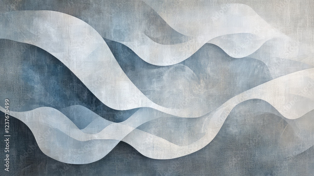 Poster neutral gray background with soft, organic wave-like patterns, abstract and minimal