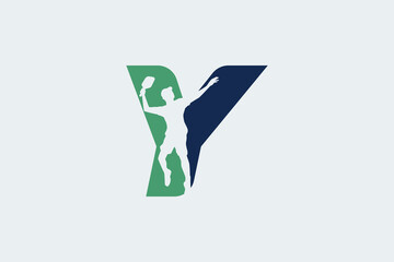 letter y logo with pickleball player silhouette. It is good for team logo, club, shirt, sticker, etc.
