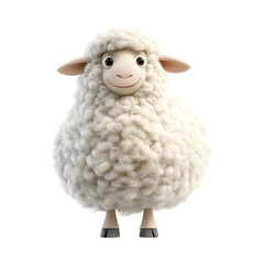 Fluffy 3D Cartoon Sheep Isolated on Transparent Background