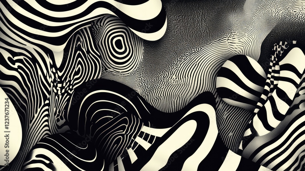 Poster Organic and geometric black-and-white abstract patterns. Smooth and sharp elements create a unique composition.