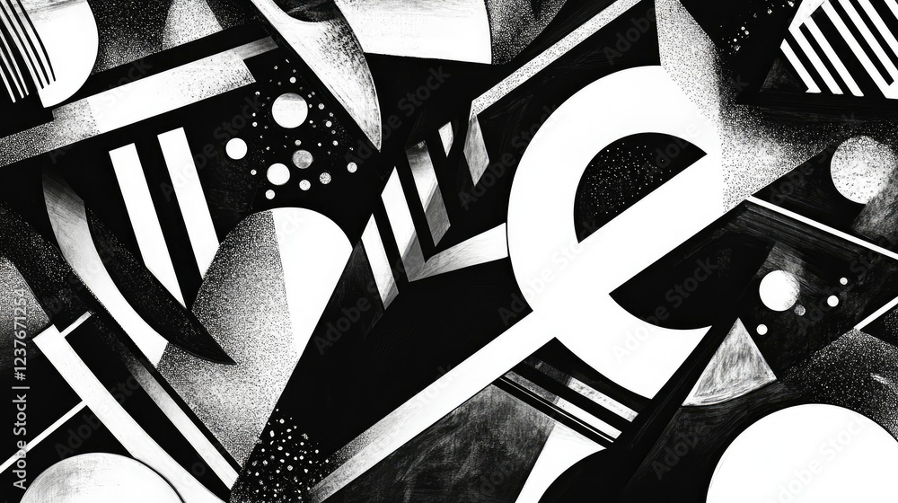 Poster Organic and geometric black-and-white abstract patterns. Smooth and sharp elements create a unique composition.