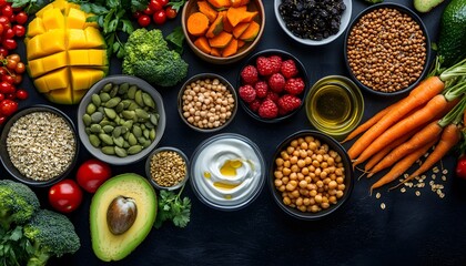 A colorful assortment of healthy foods in bowls