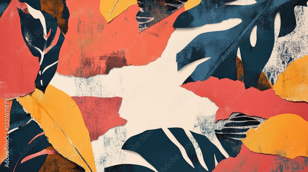 Poster paper collage-style vector set featuring torn edges and cutout patterns, creating a raw, handmade fe