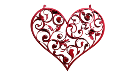 Intricate red heart design on transparent background