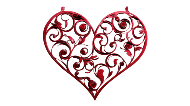 Intricate red heart design on transparent background - Powered by Adobe