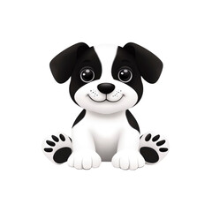 Adorable Cartoon Puppy Sitting, Black and White Dog Illustration