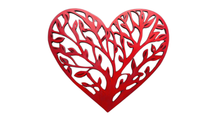 Intricate red heart design with tree pattern