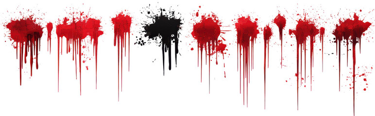 blood splatter dripping - red and black - on transparent background