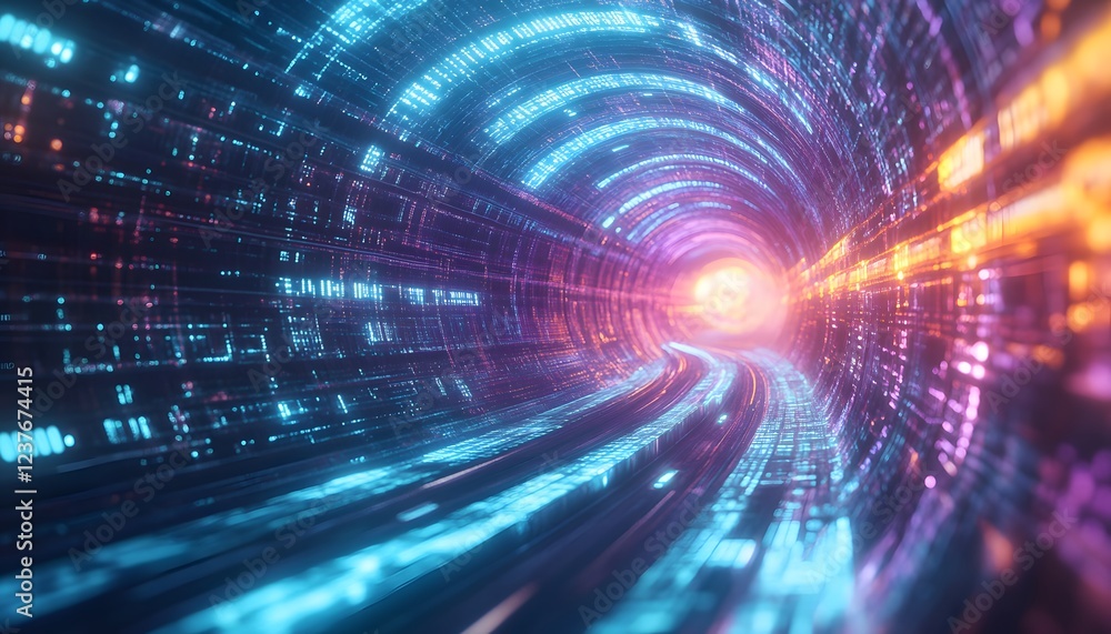 Poster abstract digital tunnel data stream visualization