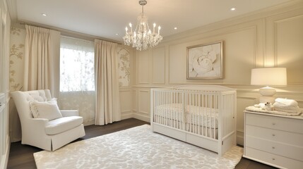 Elegant nursery, crib, d?cor, window, room, calm, design, home, interior