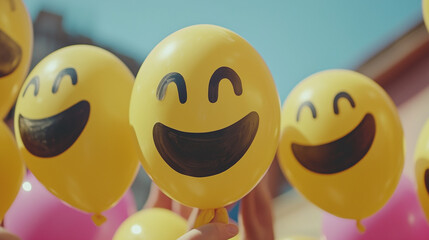 Yellow balloons with smiely face.