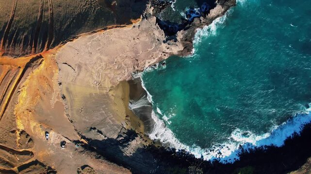 Aerial Drone Of Papakōlea Green Sand Beach In Big Island, Hawaii, USA