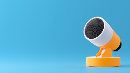 A vibrant yellow microphone stands on a blue background, highlighting its sleek design and modern aesthetic.