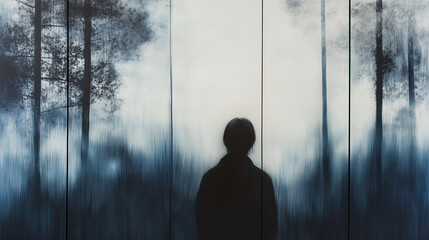 silhouette of a man looking out of the window.