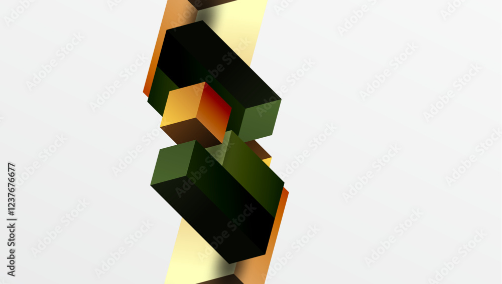 Poster sleek abstract design featuring isometric 3d blocks in a clean, modern composition. perfect for tech