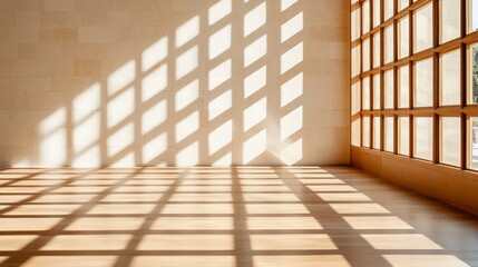 Sunlit Room with Wooden Window and Gridded Shadow