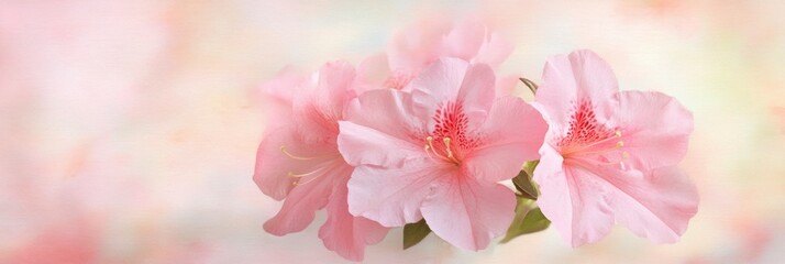 Light pink azalea flowers, pastel-colored background, blurred edges, delicate and dreamy style, soft lighting, watercolor effect, high resolution, banner design with copy space area for text