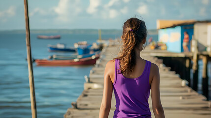 young woman walking on the beach