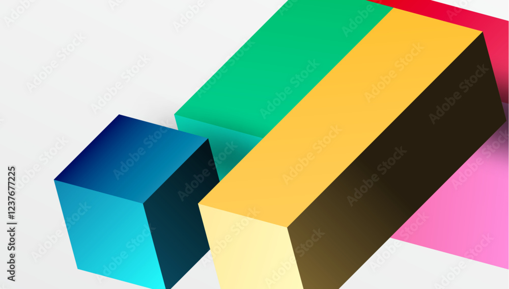 Poster Sleek abstract design featuring isometric 3D blocks in a clean, modern composition. Perfect for tech-inspired themes, with vibrant colors and geometric precision