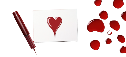 red heart drawn on notecard with paint spills