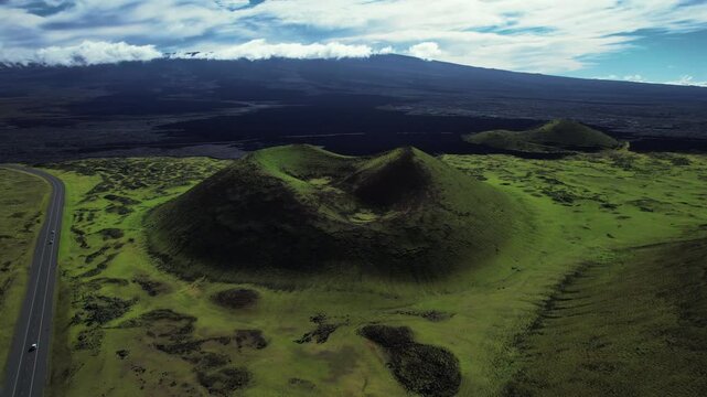 Aerial Drone Of Cinder Cones Of Mauna Kea Volcano In Hawaii, USA