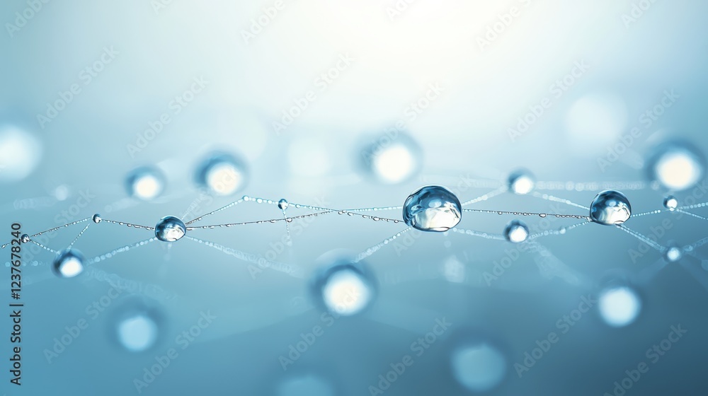 Poster mesmerizing macro, closeup of water droplets on a vibrant blue background, creating refreshing abstr