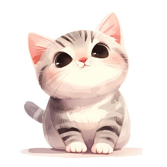 Obraz premium Adorable grey and white kitten looking up with big, expressive eyes. A sweet and heartwarming digital illustration.