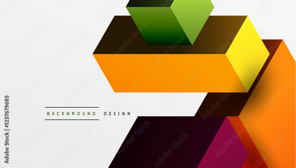 Poster Sleek abstract design featuring isometric 3D blocks in a clean, modern composition. Perfect for tech-inspired themes, with vibrant colors and geometric precision