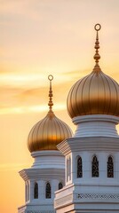 Obraz premium Golden Domes of a Mosque at Sunset.