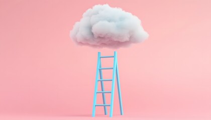 A Blue Ladder Reaching Towards A Fluffy White Cloud