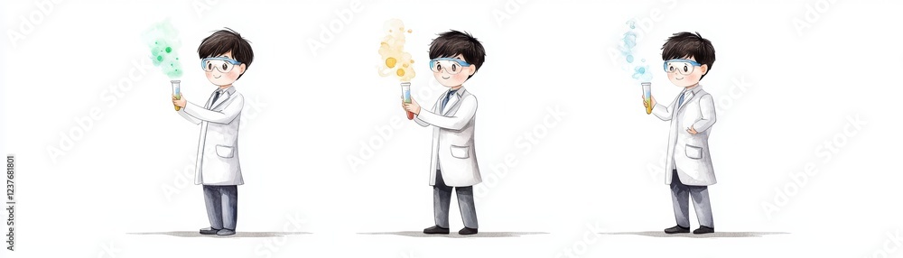 Poster man in lab coat conducts experiment with pipe apparatus in scientific setting