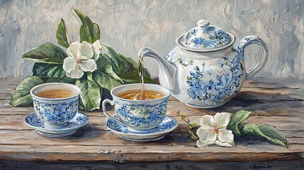 Tea Time Still Life with Blossoms