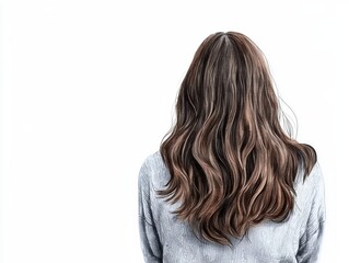 Naklejka premium Elegant woman with flowing hair, a timeless portrait on white backdrop