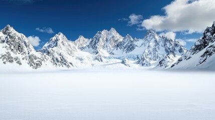 Fototapeta premium Majestic snow-capped mountains, winter landscape, serene valley, perfect for travel brochures
