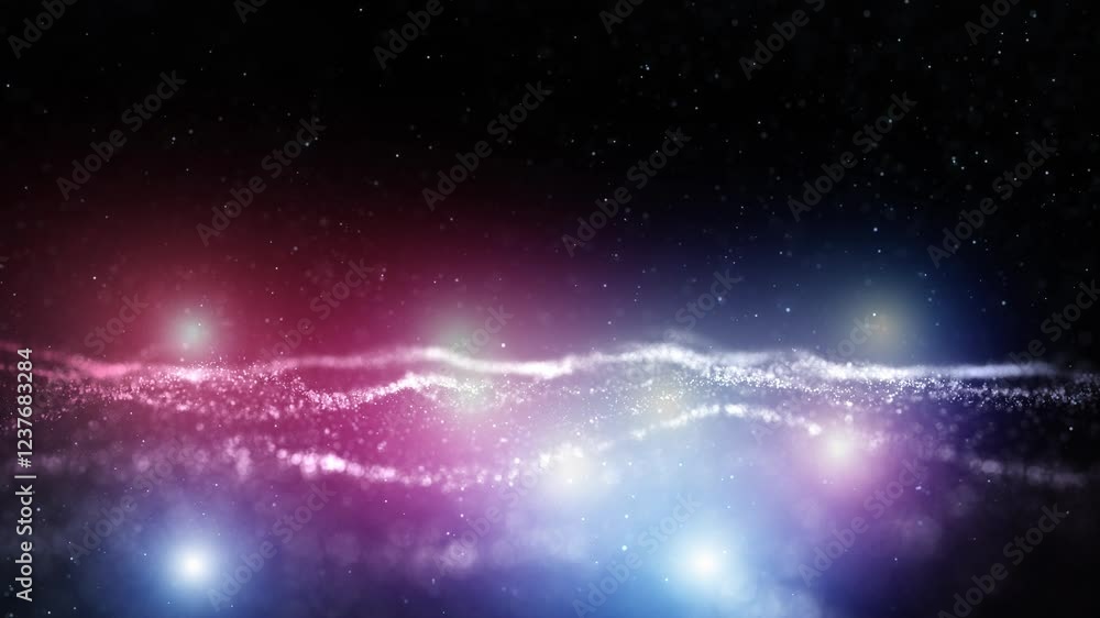 Poster abstract glowing lights and dotted waves looping animation background.
